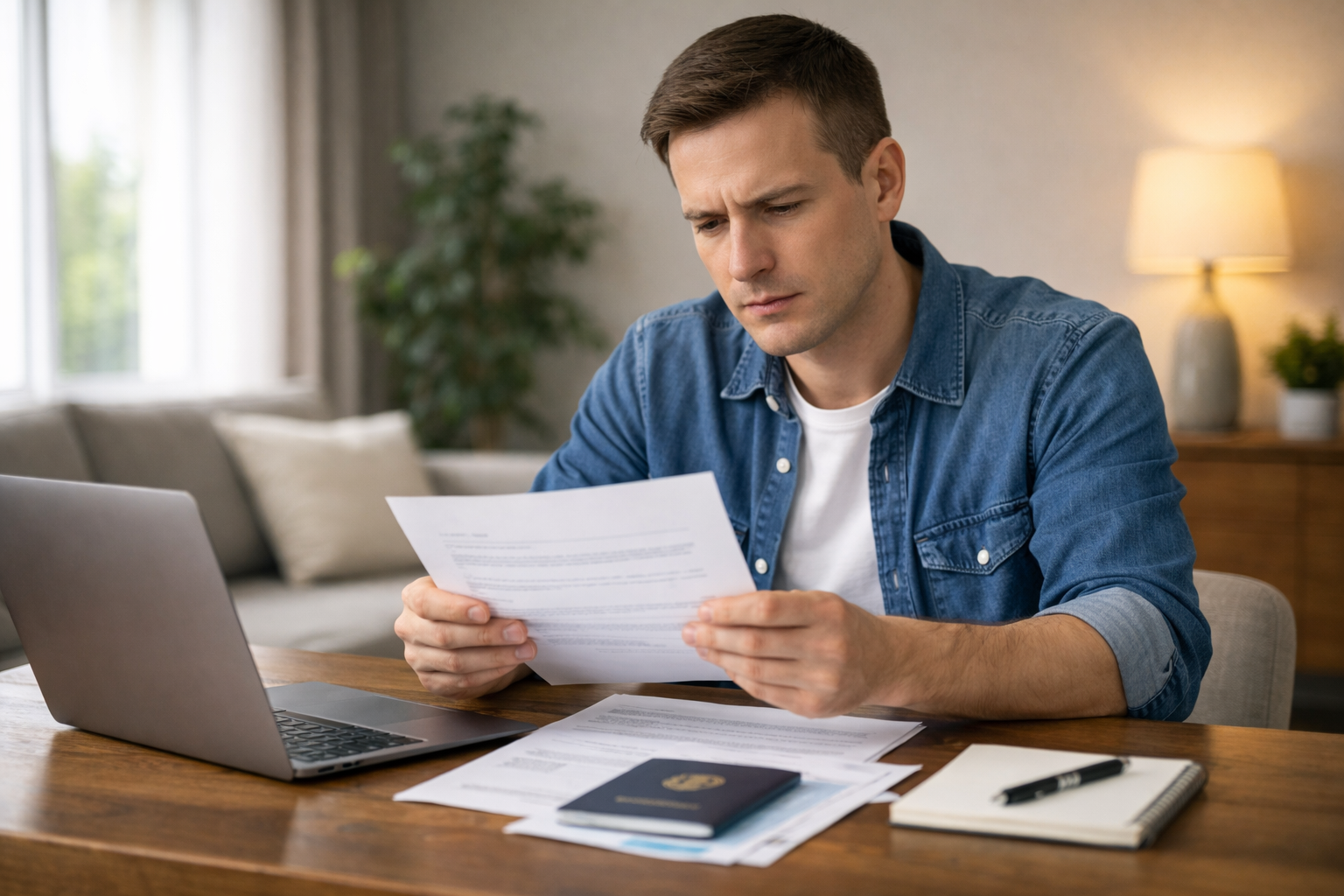 Person reviewing Australian visa refusal letter with immigration documents