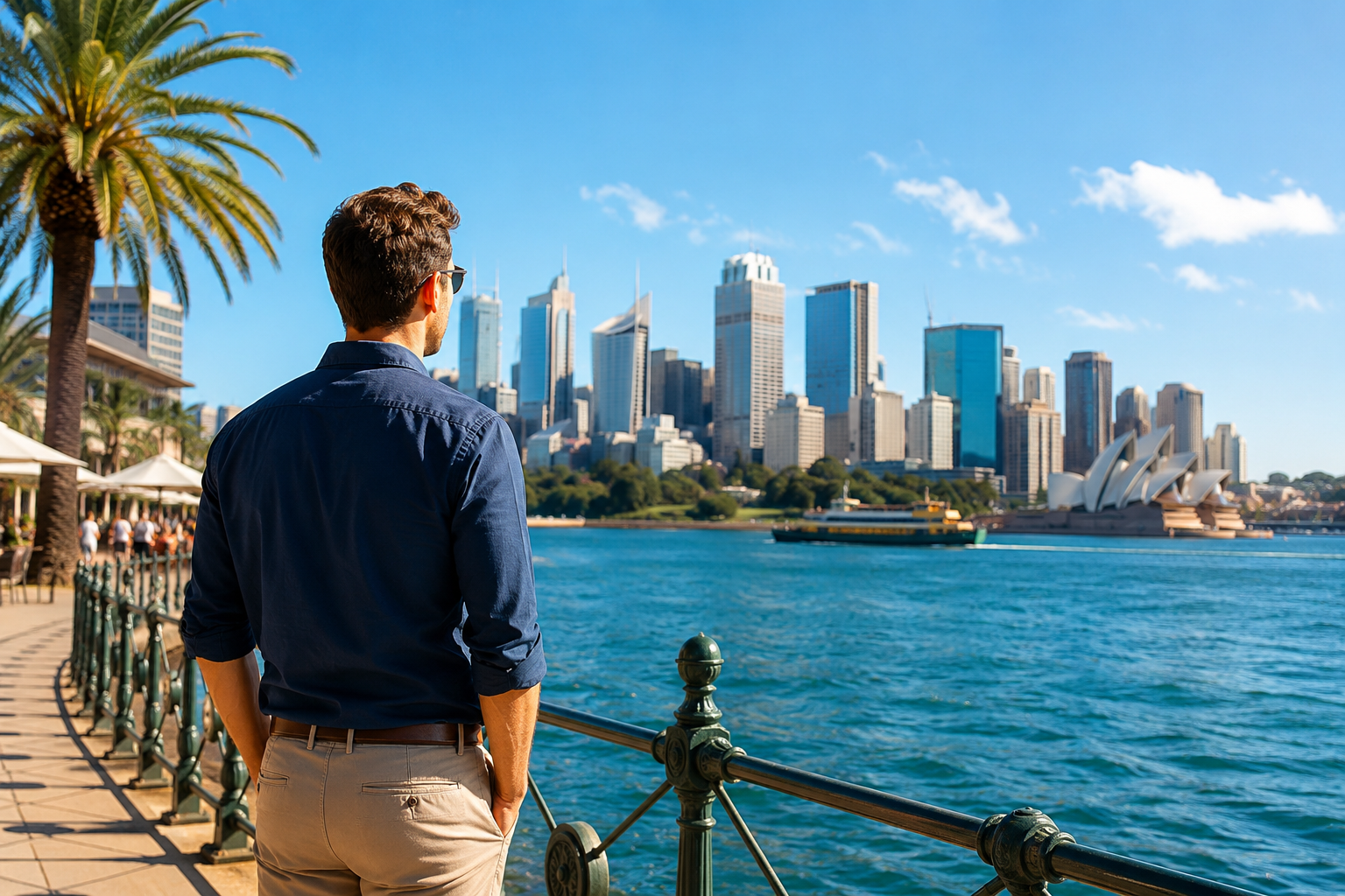 Professional overlooking a coastal Australian city while exploring Australian visa options for UK citizens and future migration opportunities.