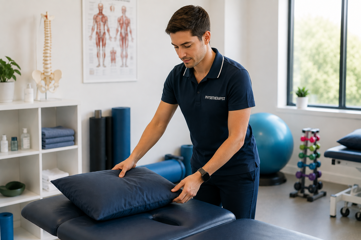 Physiotherapist preparing a treatment room, representing AHPRA registration for overseas healthcare professionals in Australia.